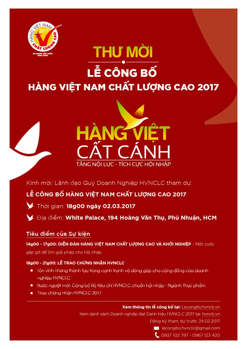 Thiệp mời Lễ công bố Hàng Việt Nam Chất lượng cao 2017 Thiep moi Le cong bo Hang Viet Nam chat luong cao 2017