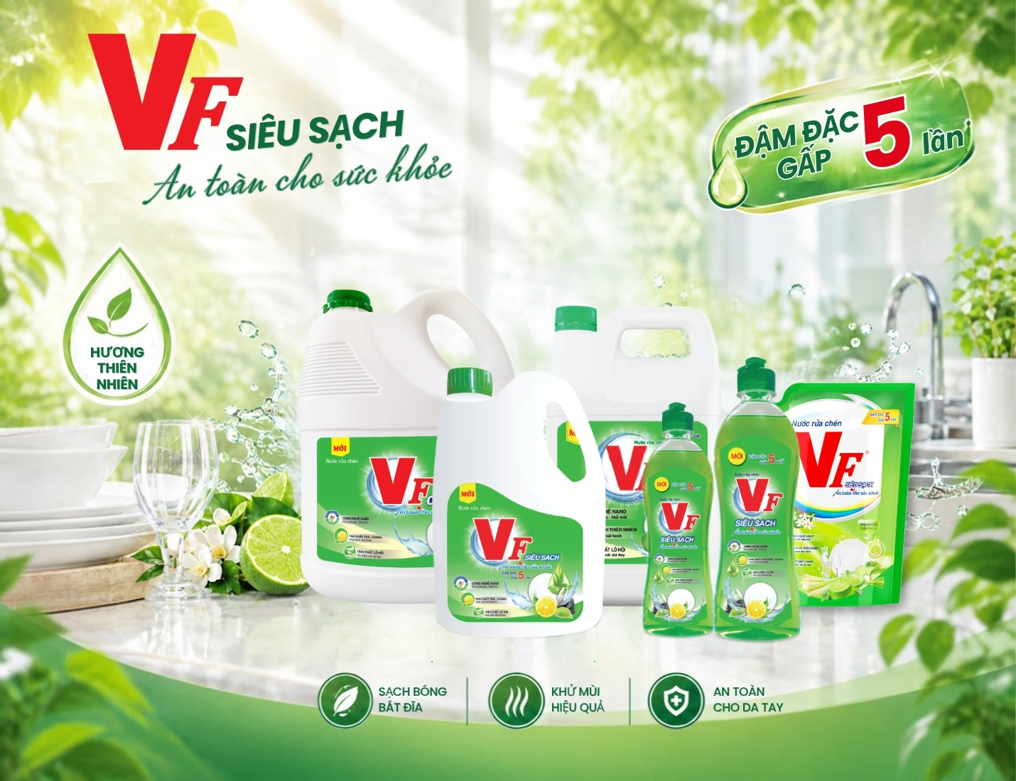 Nước Rửa Chén VF Siêu Sạch – Đậm Đặc Gấp 5 Lần, Đánh Bay Dầu Mỡ