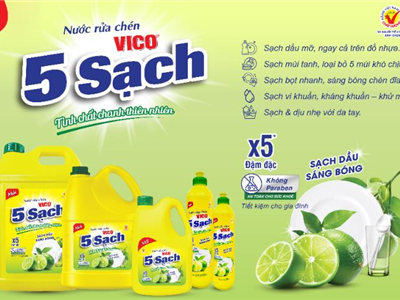 Nước rửa chén VICO 5 SẠCH – Thành Phần Thiên Nhiên – Hiệu Quả Tối Ưu